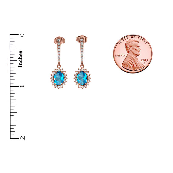 Diamond And Blue Topaz Rose Gold Elegant Earrings