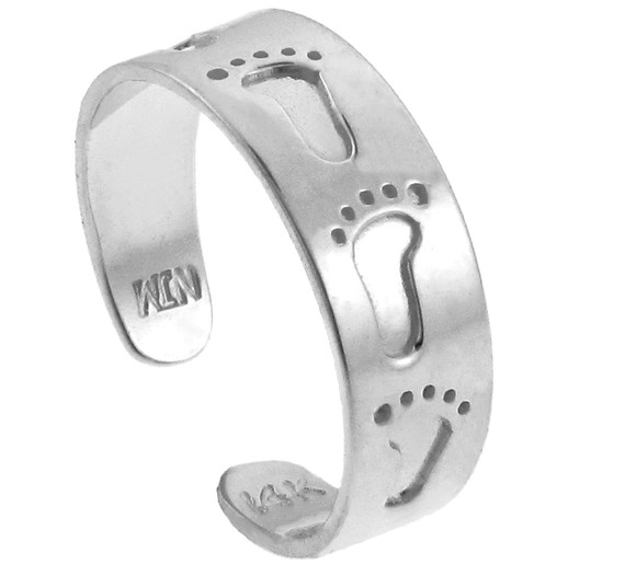 Bold Footprint White Gold Toe Ring