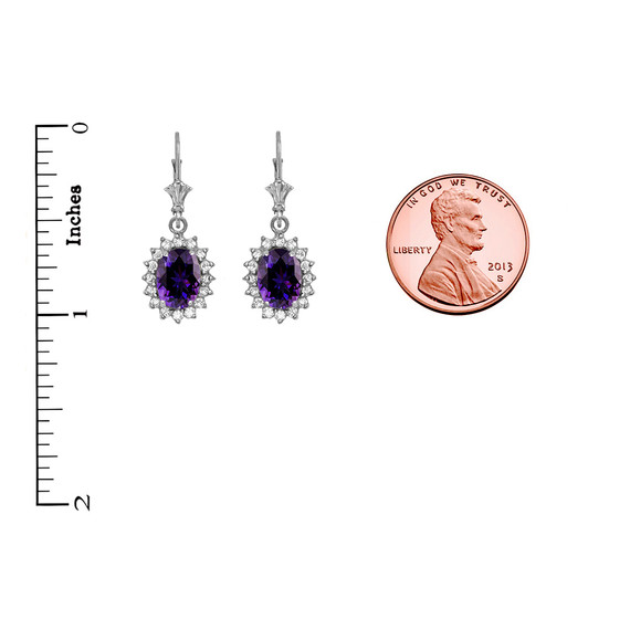 Diamond And Amethyst White Gold Dangling Earrings