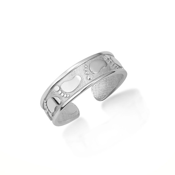 White Gold Woman's Pathway Footprint Toe Ring