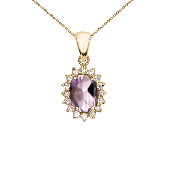 14K Gold Oval Diamond And Birthstone Elegant Pendant Necklace (Available In Yellow/Rose/White Gold)