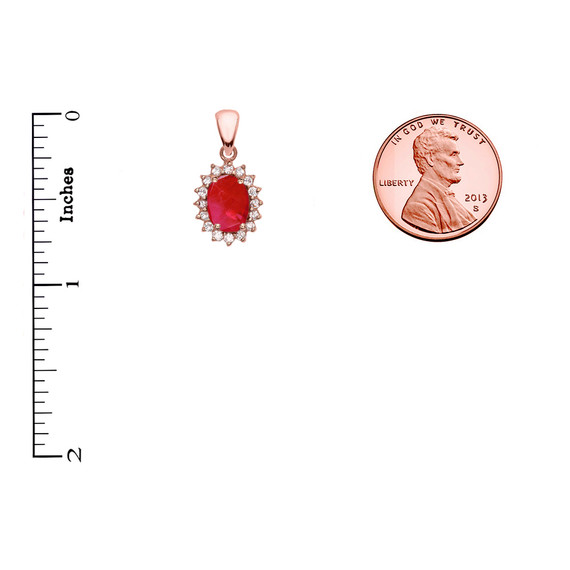 Diamond And July Birthstone Ruby Rose Gold Elegant Pendant Necklace