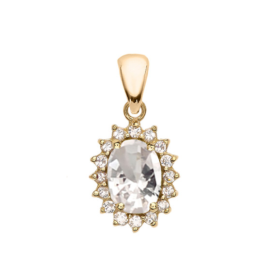 Diamond And April Birthstone CZ Yellow Gold Elegant Pendant Necklace