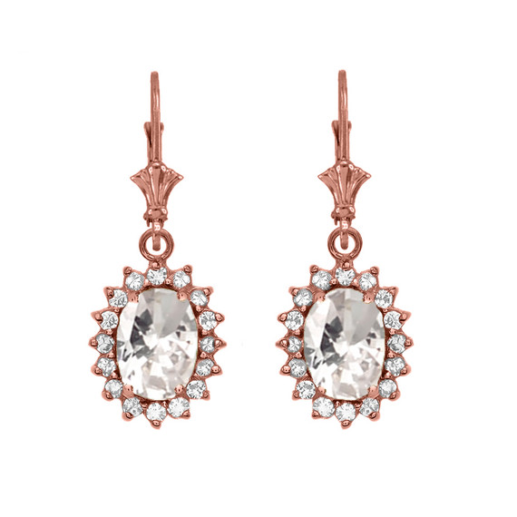 Diamond And April Birthstone CZ Rose Gold Dangling Earrings