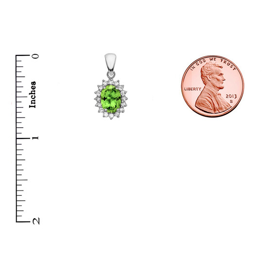 Diamond And Peridot White Gold Elegant Pendant Necklace