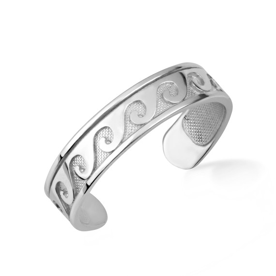 White Gold Woman's Tranquil Waves Minimalist Toe Ring