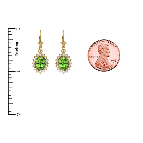 Diamond And Peridot Yellow Gold Dangling Earrings