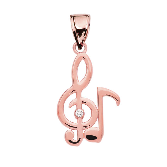 Diamond Treble Clef  And Eighth Note Music Rose Gold Pendant Necklace