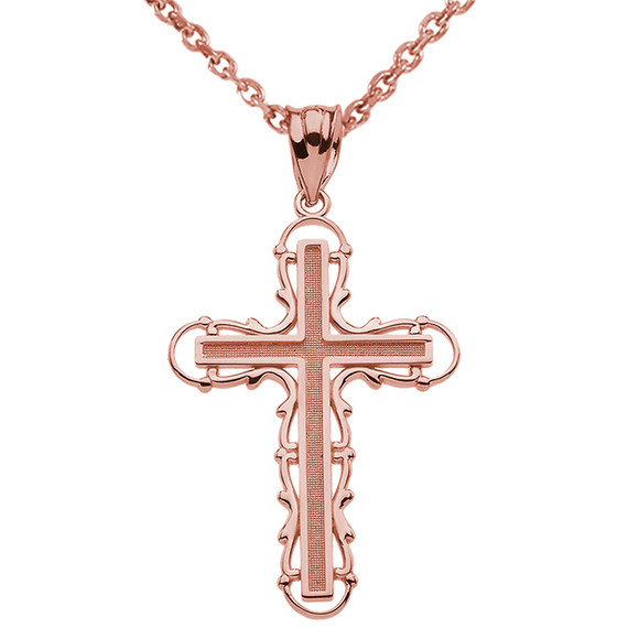 Rose Gold Filigree Dainty Cross Pendant Necklace