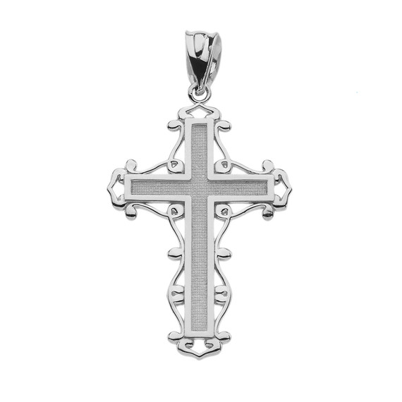 White  Gold Catholic Prayer Cross Pendant Necklace