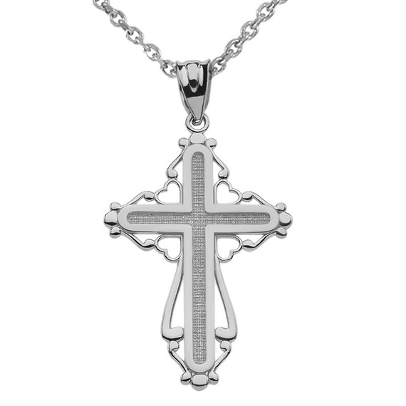 Sterling Silver Heart Filigree Cross Pendant Necklace