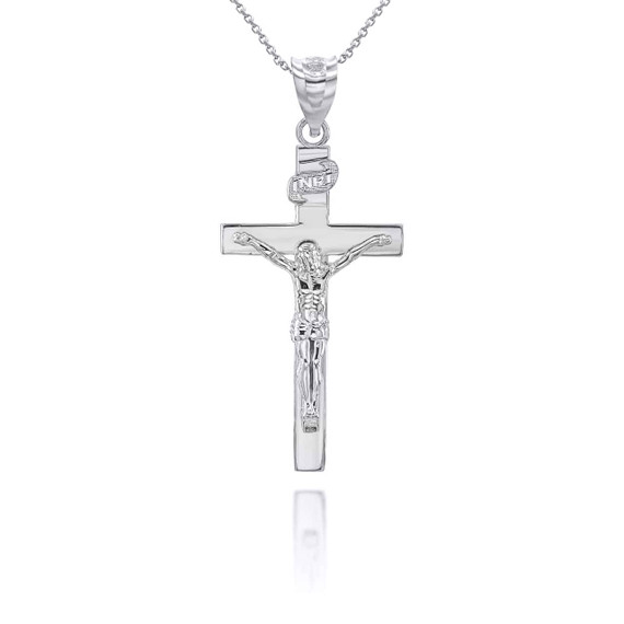 White Gold Jesus Crucifix Cross Pendant Necklace