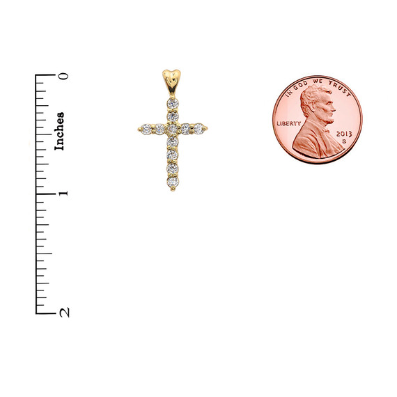 0.5 Carat Diamond Cross Elegant Yellow Gold Pendant Necklace