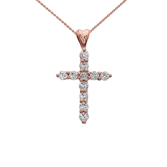 Diamond Cross Rose Gold Pendant Necklace