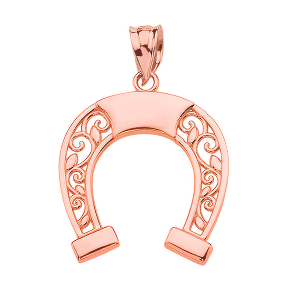 Gold Filigree Horseshoe Pendant Necklace (Available in Yellow/Rose/White Gold)