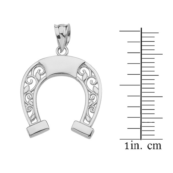 .925 Sterling Silver Filigree Horseshoe Pendant Necklace
