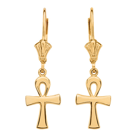 14K Gold Egyptian Ankh Polished Necklace Earring Set(Available in Yellow/Rose/White Gold)