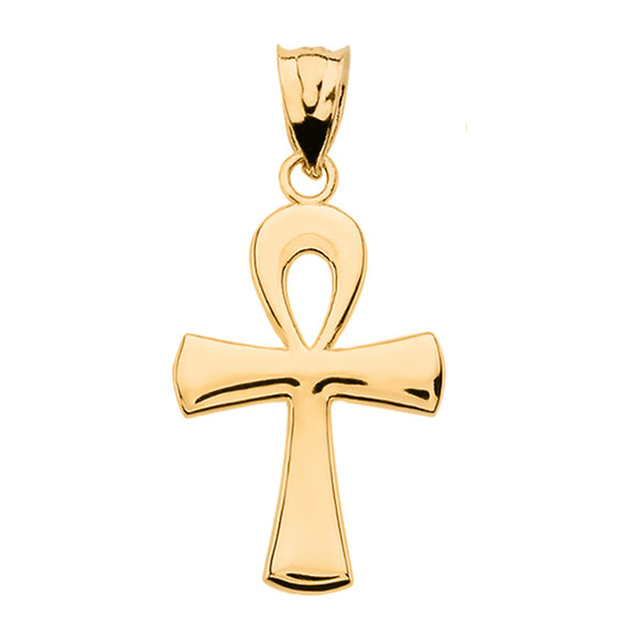 Yellow Gold Egyptian Ankh Polished Pendant Necklace