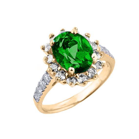 Yellow Gold Diamond And Emerald (LCE) May Birthstone Proposal Ring