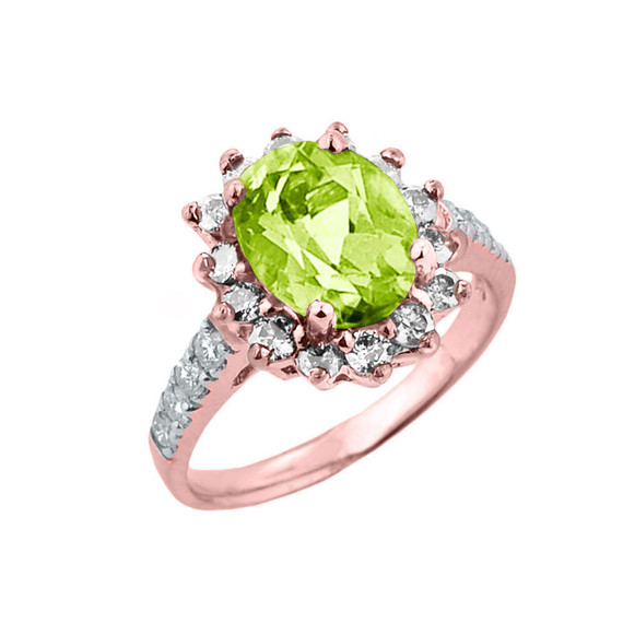 Rose Gold Diamond And Peridot Birthstone Proposal Ring
