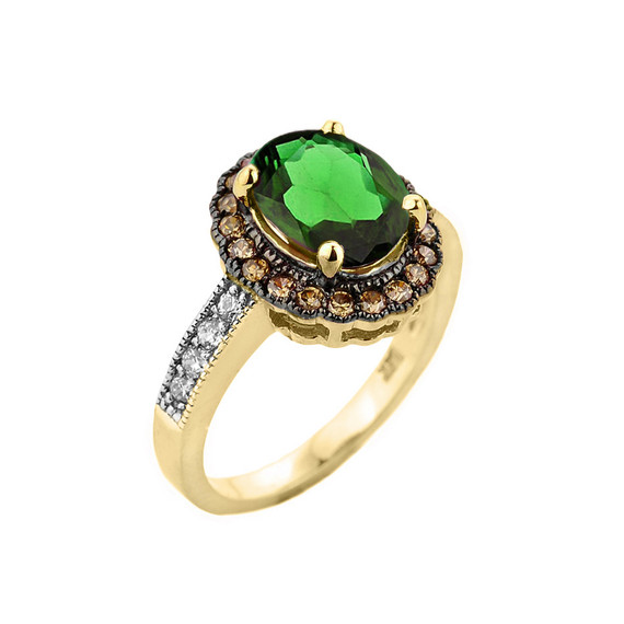 Yellow Gold Diamond and Emerald (LCE) Engagement Ring