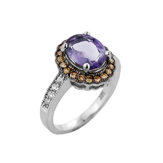 White Gold Diamond and Alexandrite (LCA) Engagement Ring