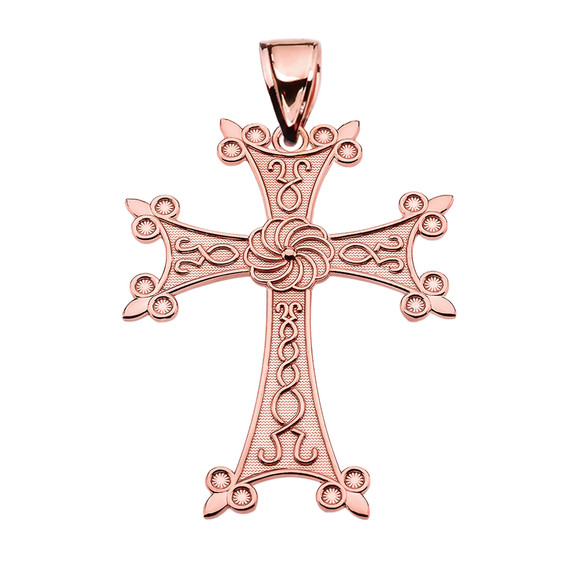 Eternity Armenian Cross "Khachkar" Rose Gold Pendant Necklace (Medium)