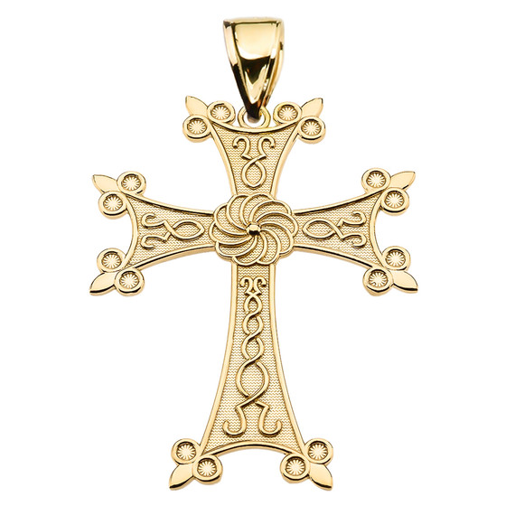 Eternity Armenian Cross "Khachkar" Yellow Gold Pendant Necklace (Large)