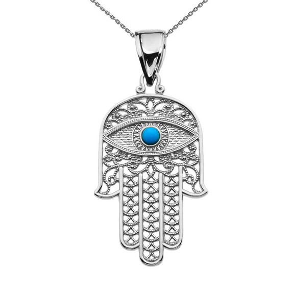 Turquoise Evil Eye Hamsa Hand Gold Pendant Necklace