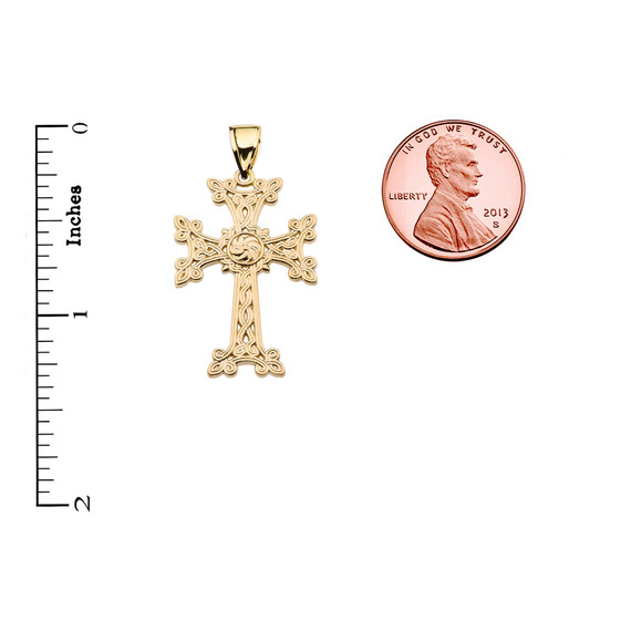 Eternity "Khachkar" Armenian Cross Yellow Gold Pendant Necklace (Small)