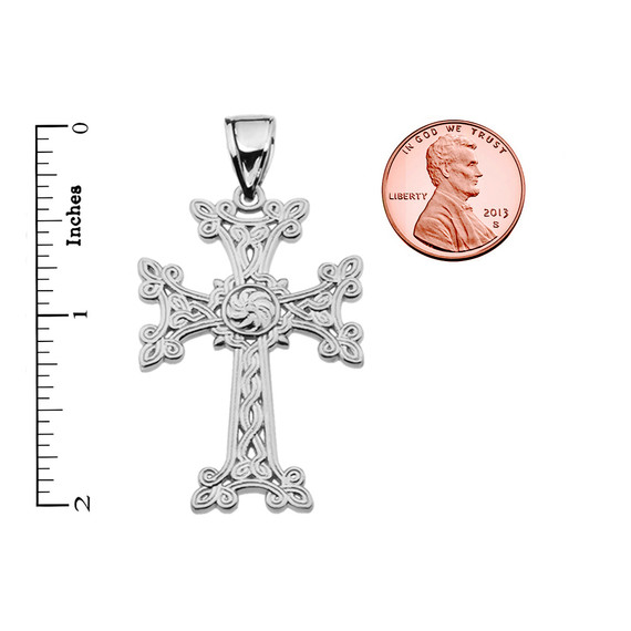Eternity "Khachkar" Armenian Cross Sterling Silver Religious Pendant Necklace (Large)