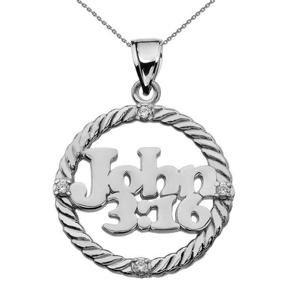 Sterling Silver John 3:16 Cubic Zirconia Rope Design Pendant Necklace