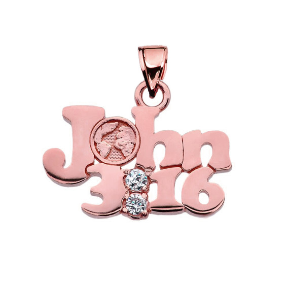 Rose Gold John 3:16 Cubic Zirconia Pendant Necklace