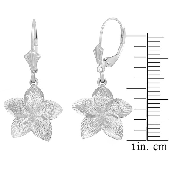 .925 Sterling Silver Hawaiian Plumeria Flower Petal Textured Earrings (Large) with Measurement