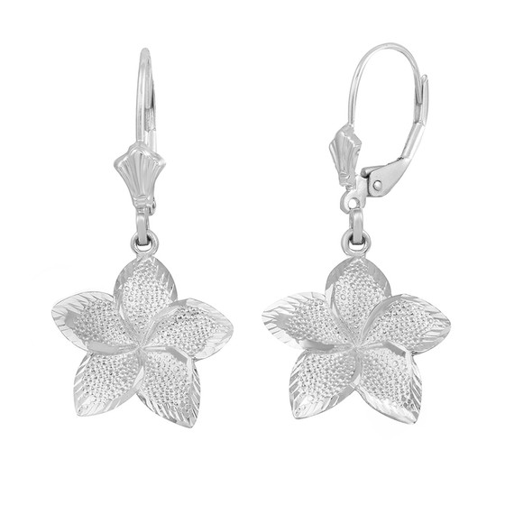 .925 Sterling Silver Hawaiian Plumeria Flower Petal Textured Earrings (Medium)