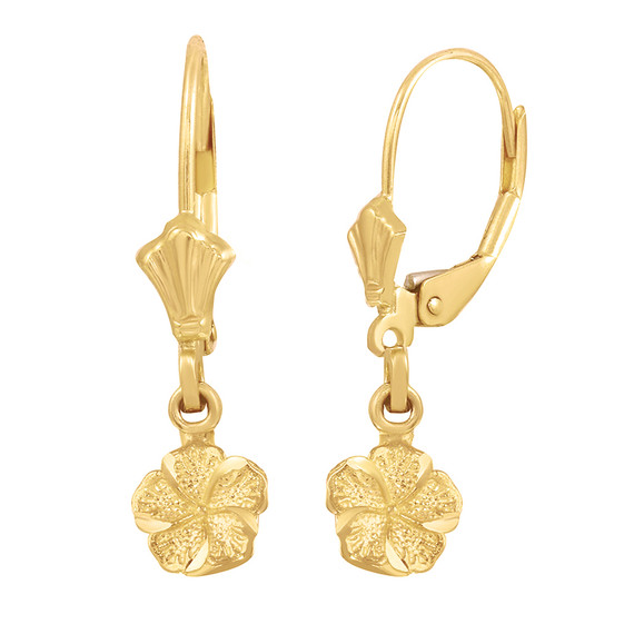 Gold Tropical Hibiscus Flower Diamond Cut Earring Set(Available in Yellow/Rose/White Gold)