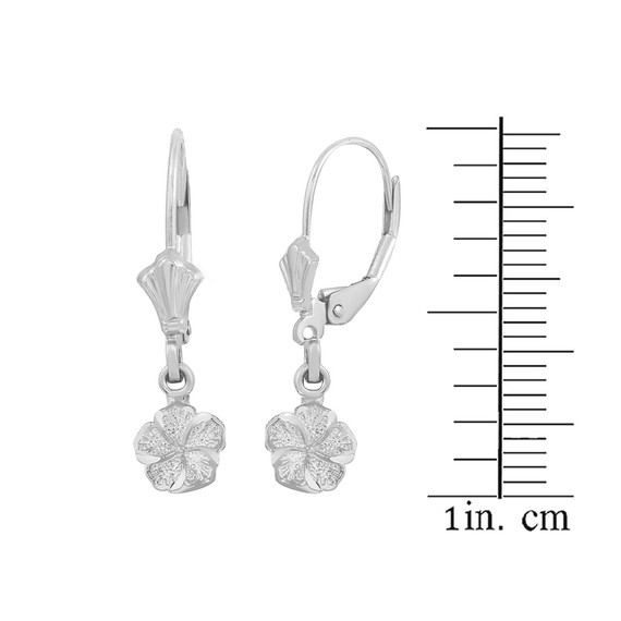 Sterling Silver Tropical Hibiscus Flower Diamond Cut Earring Set