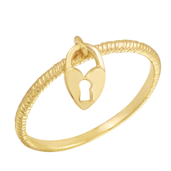 Gold Love Lock Dangle Women's Rope Ring