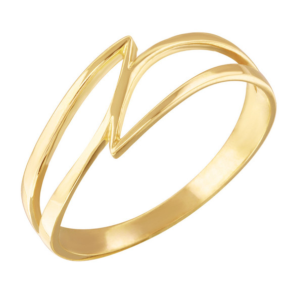 Gold Double Swish Outline Openwork Minimal Women's Ring