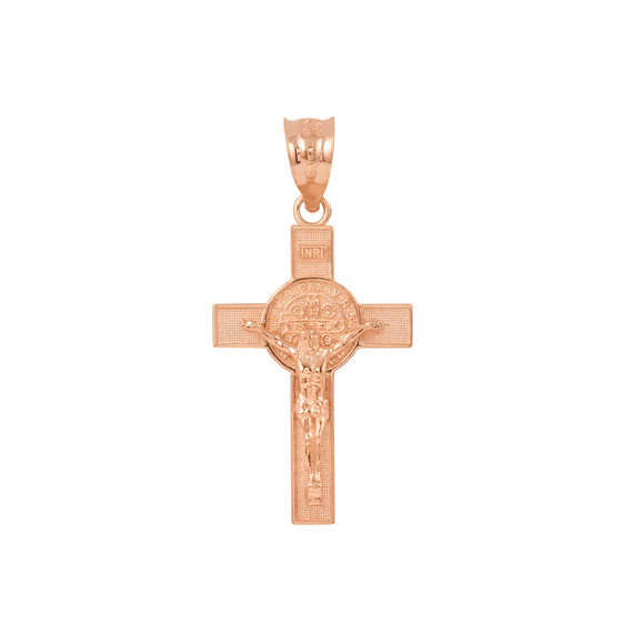 Rose Gold St. Benedict Crucifix Pendant Necklace (1.10")