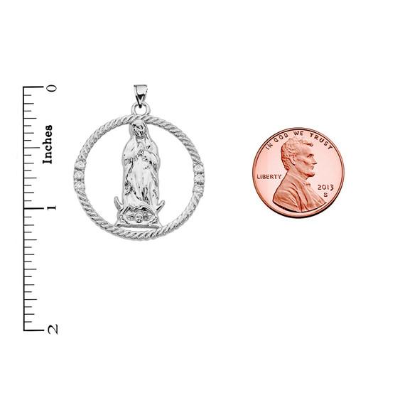 The Blessed Virgin Mary Cubic Zirconia White Gold Round Design Pendant Necklace