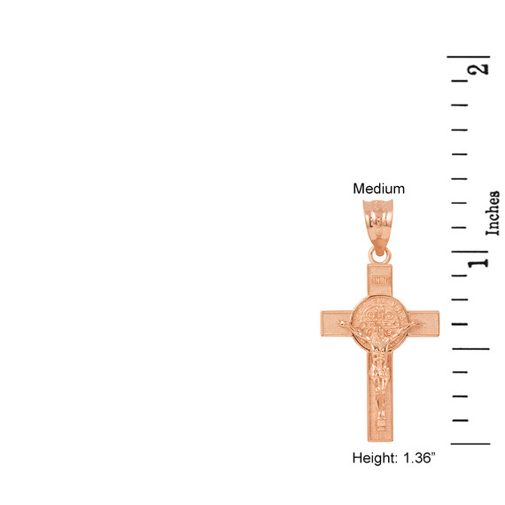 Rose Gold St. Benedict Crucifix Pendant Necklace