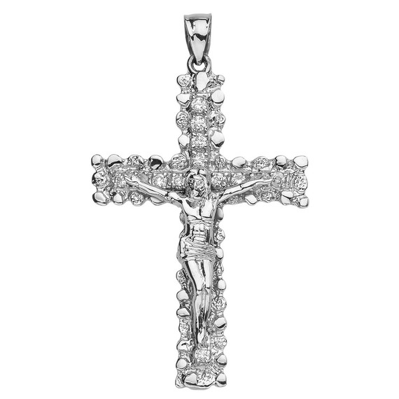 Sterling Silver Jesus Christ Crucified Cross Cubic Zirconia (CZ) Pendant Necklace