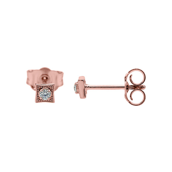 Square 10K Gold with Diamond Stud Earrings(Available in Yellow/Rose and White Gold)