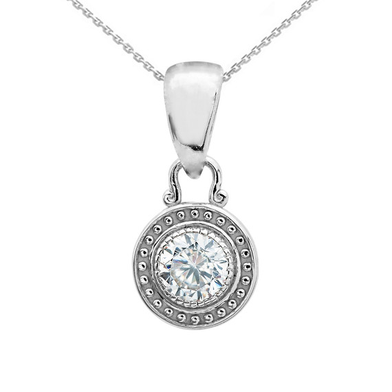 Solitaire Diamond White Gold Pendant Necklace