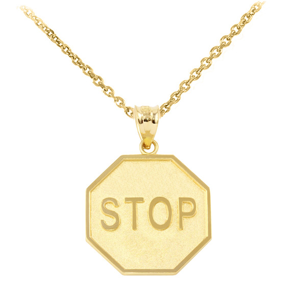 Yellow Gold Stop Sign Charm Pendant Necklace