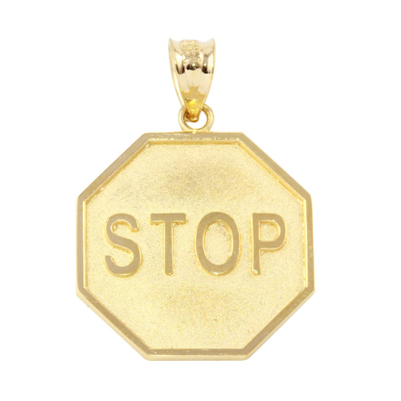 Yellow Gold Stop Sign Charm Pendant Necklace