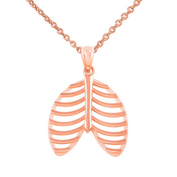 Gold Human Rib Cage Anatomy Pendant Necklace (Available in Yellow/Rose/White Gold)