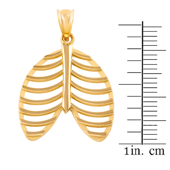 Yellow Gold Human Rib Cage Anatomy Pendant Necklace