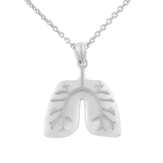White Gold Human Lungs  Anatomy Pendant Necklace